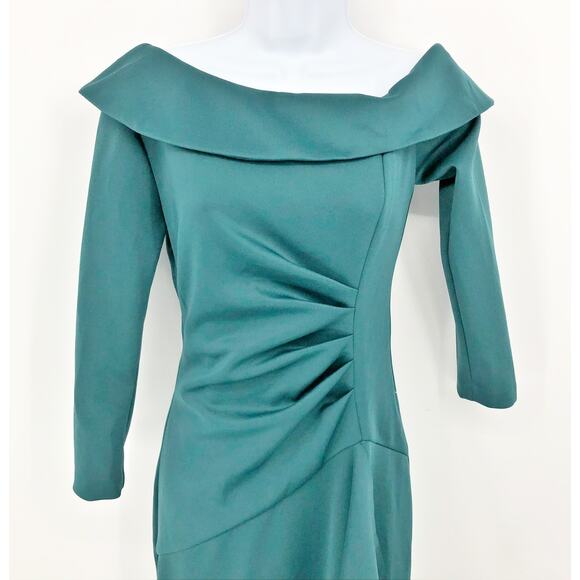 XSCAPE Women's Darla One Shoulder Scuba Crepe Dress 4 Green Long Sleeve NWOT - Picture 5 of 13